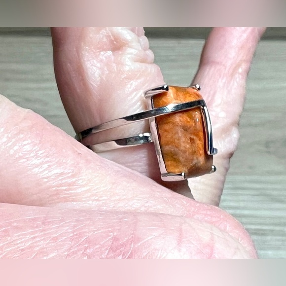 Designer Signed DW Sterling Silver Orange Jasper Zig Zag Lace Ring, Size 6, 5g - Picture 9 of 10